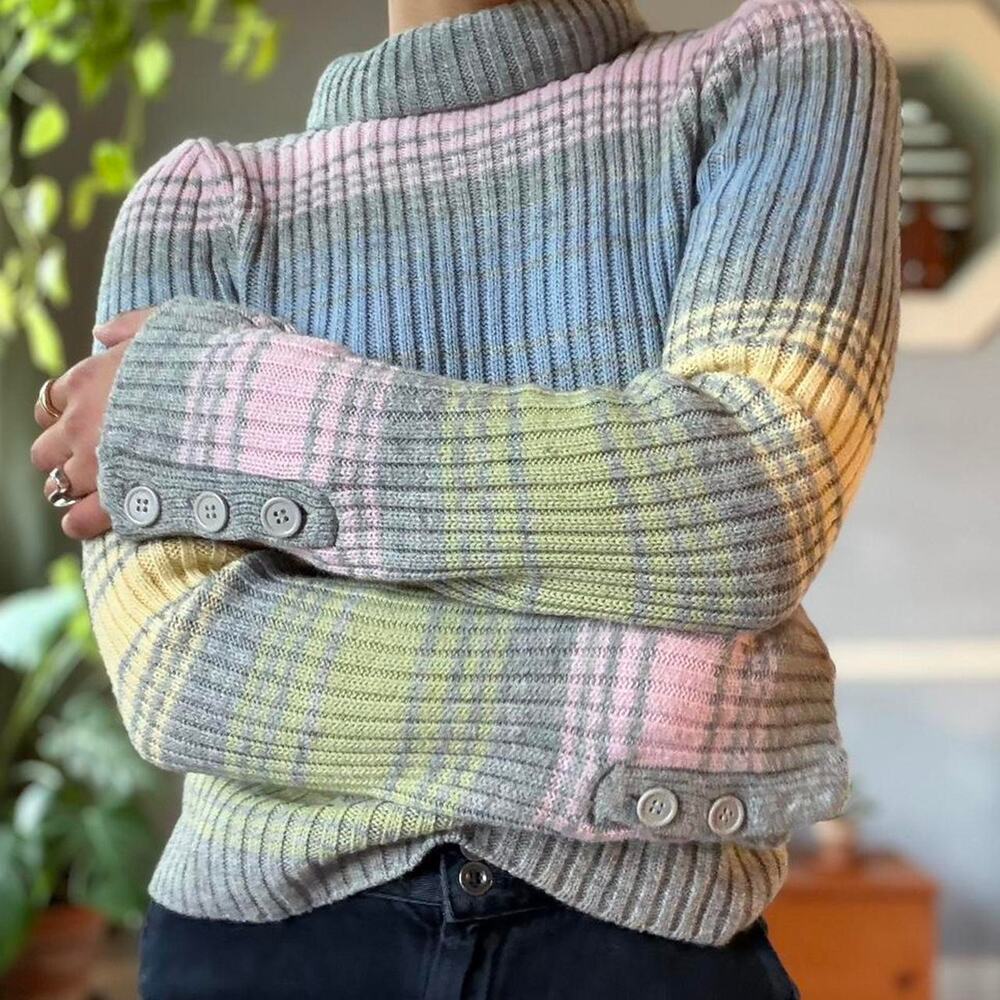 Pastel stripe rib knit sweater